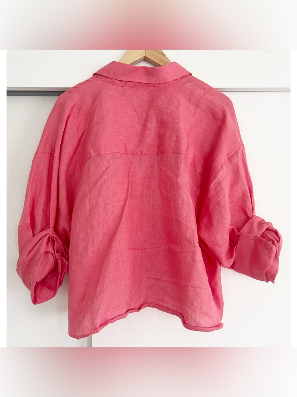 Reiss Coral Pink Boxy Button-Down Linen Shirt - Picture 3 of 9